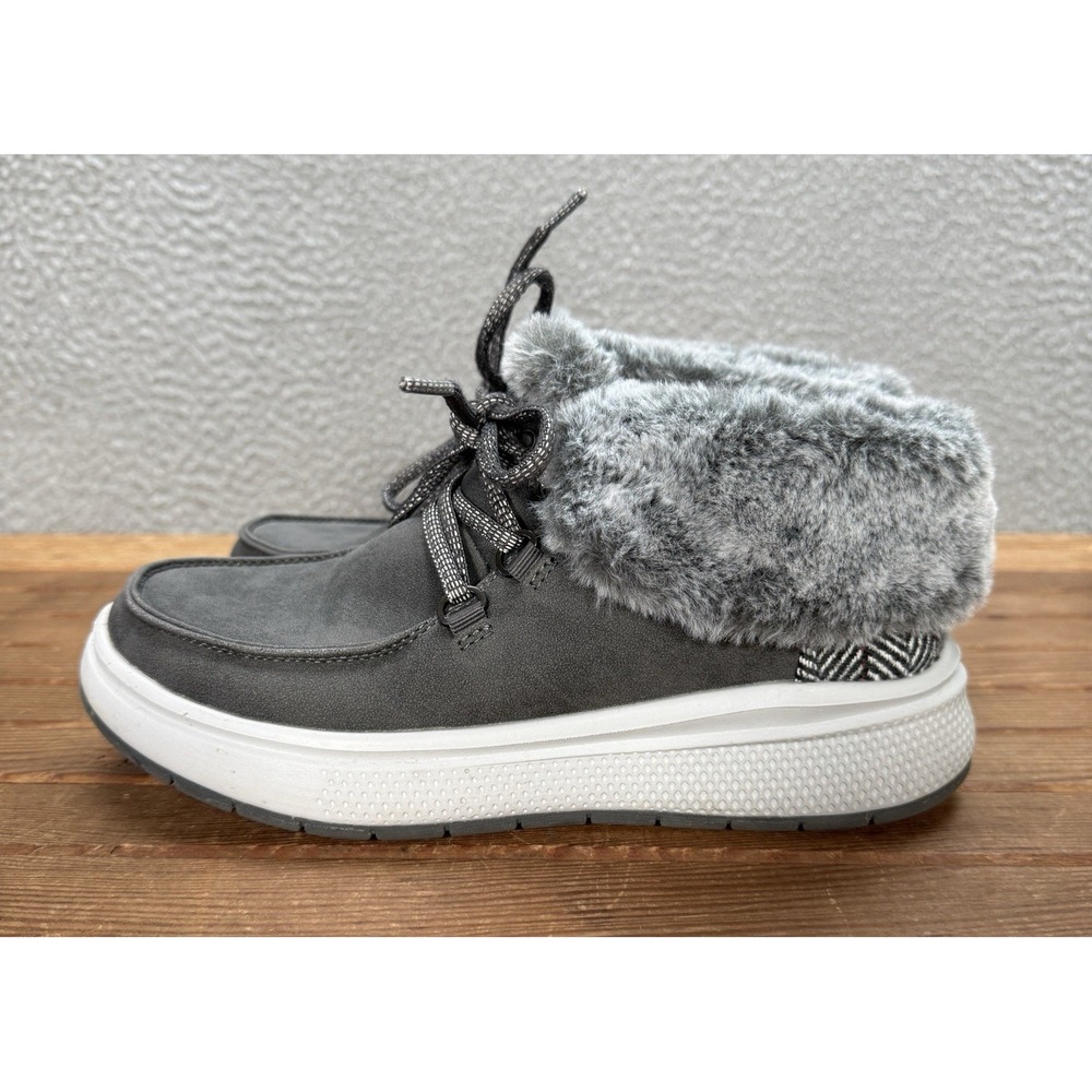 Bobs By Skechers Boots Womens 6.5 Charcoal Gray Faux Fur Skipper Wave Booties